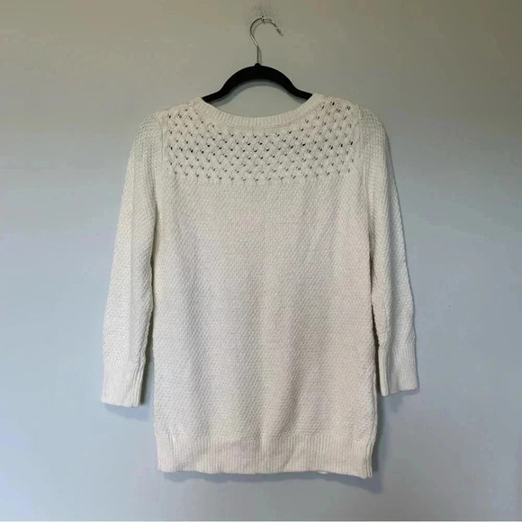 NWT  LOFT cotton wool rabbit hair blend cable knit ivory sweater - Picture 4 of 5